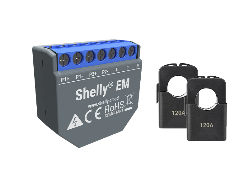 Shelly EM WiFi merač spotreby do 120A, 1x 120A svorka, výstup 1x2A 3 shelly-em-rele-na-meranie-spotreby-elektriky