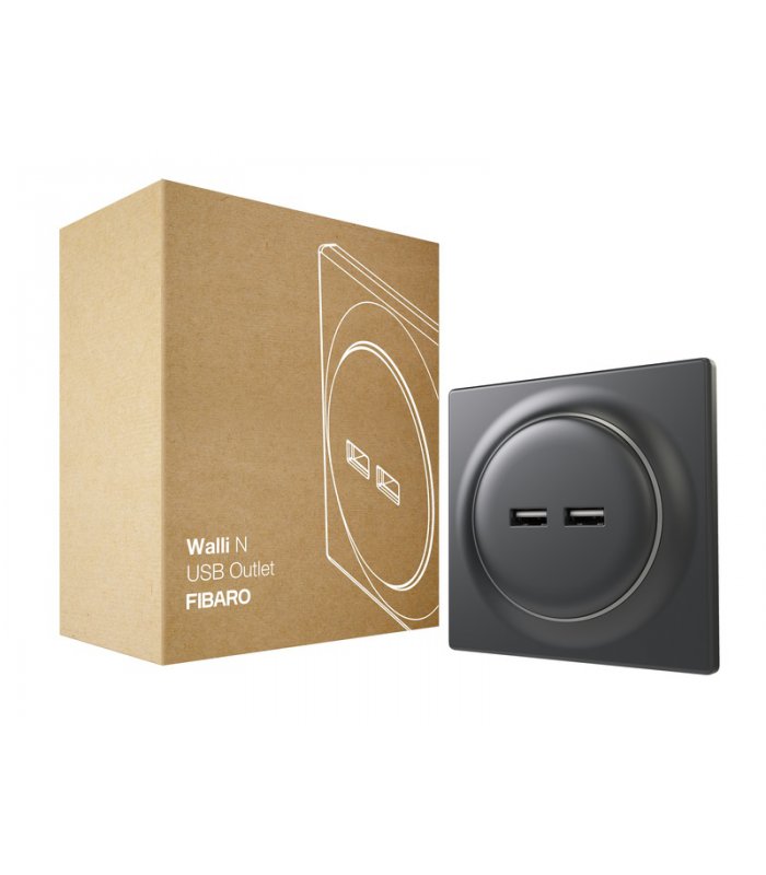 image-USB zásuvka bez inteligencie - FIBARO Walli N USB Outlet Anthracite (FGWU-021-8)