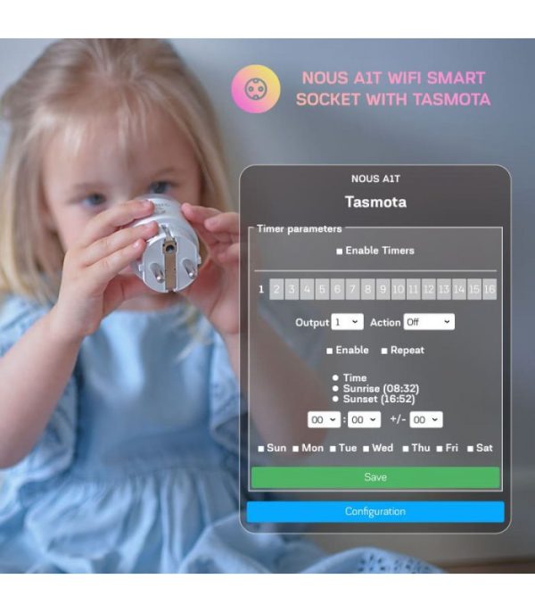 image-Nous A1T WiFi Smart Zásuvka s Tasmota firmvérom do 16A